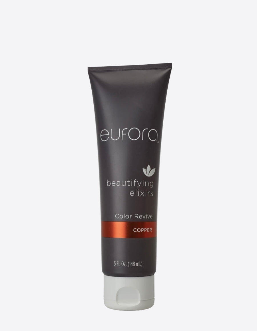 Eufora Beautifying elixirs COLOUR REVIVE delivers exceptional vibrancy, shine, and conditioning benefits. Available in Copper to add vibrancy to your existing copper or add copper hilites and tones to your current colour.