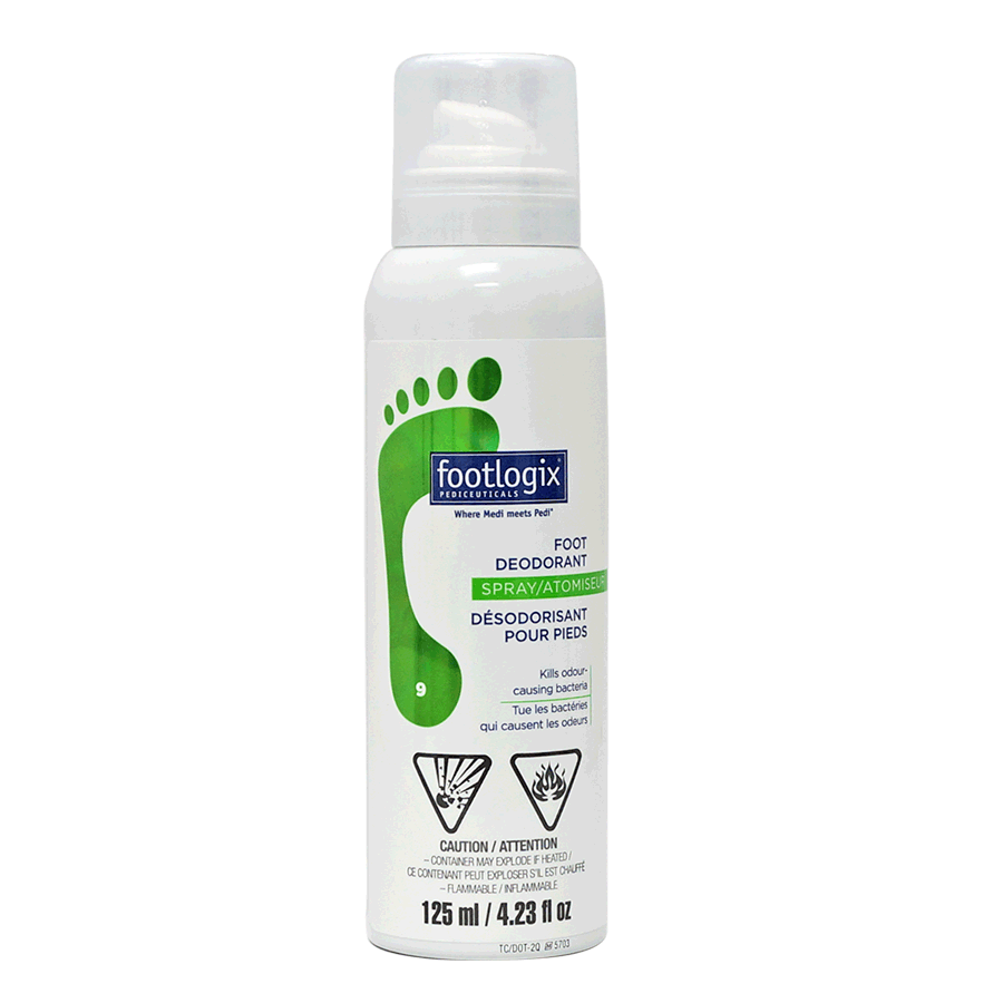 Footlogix Foot deodorant spray that is proven to effectively kill odour causing bacteria. Contains tea tree oil to neutralize foot odour and Menthol to cool the skin.