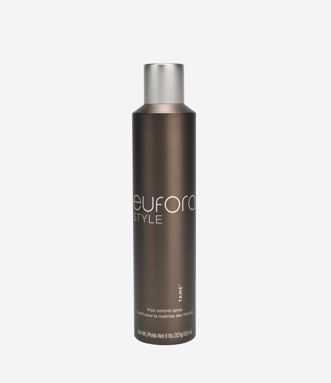 Eufora frizz control spray is a Frizz Control Finishing Spray provides a flexible, brushable, light hold. Adds just a hint of shine while leaving hair touchably soft. Great Anti-humectant properties.