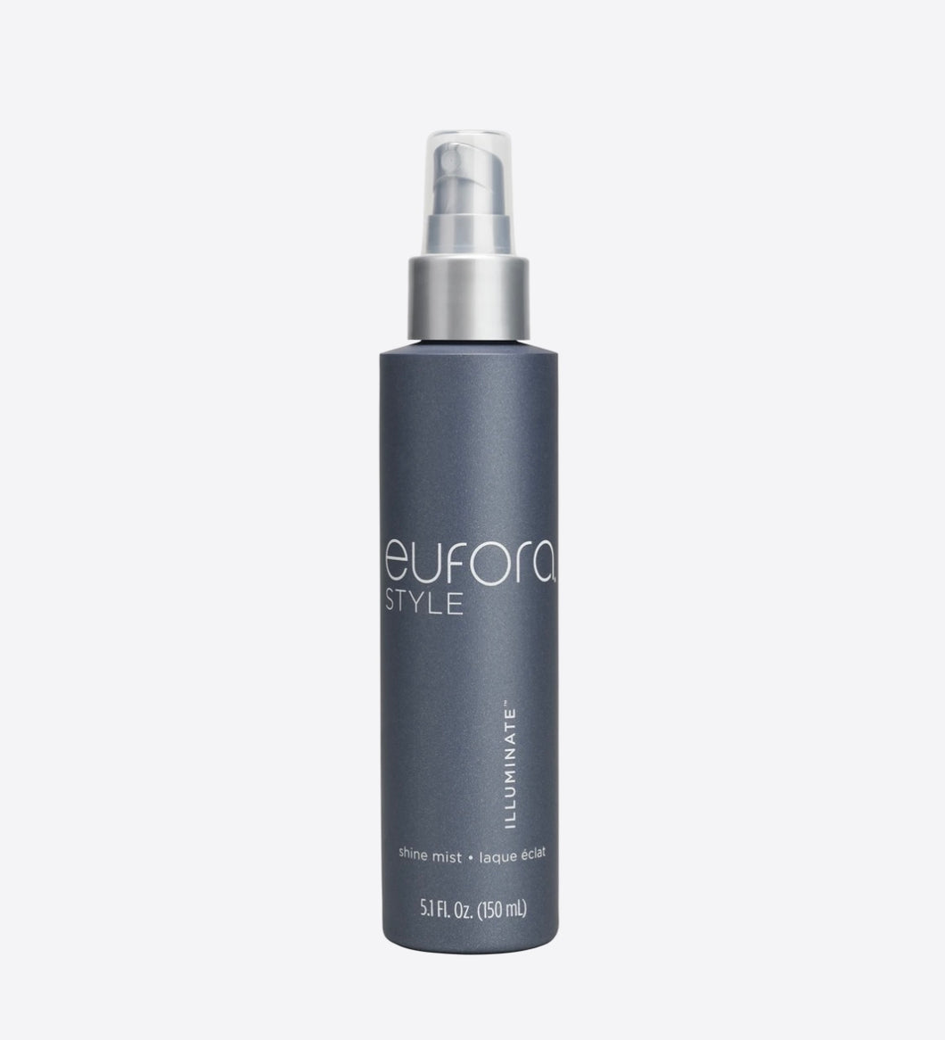 Eufora Illuminate shine spray is a Lightweight mist to create shine, add moisture and eliminate frizz.  Pair with Sculpture for our colour locking system and retain your hair colour longer.