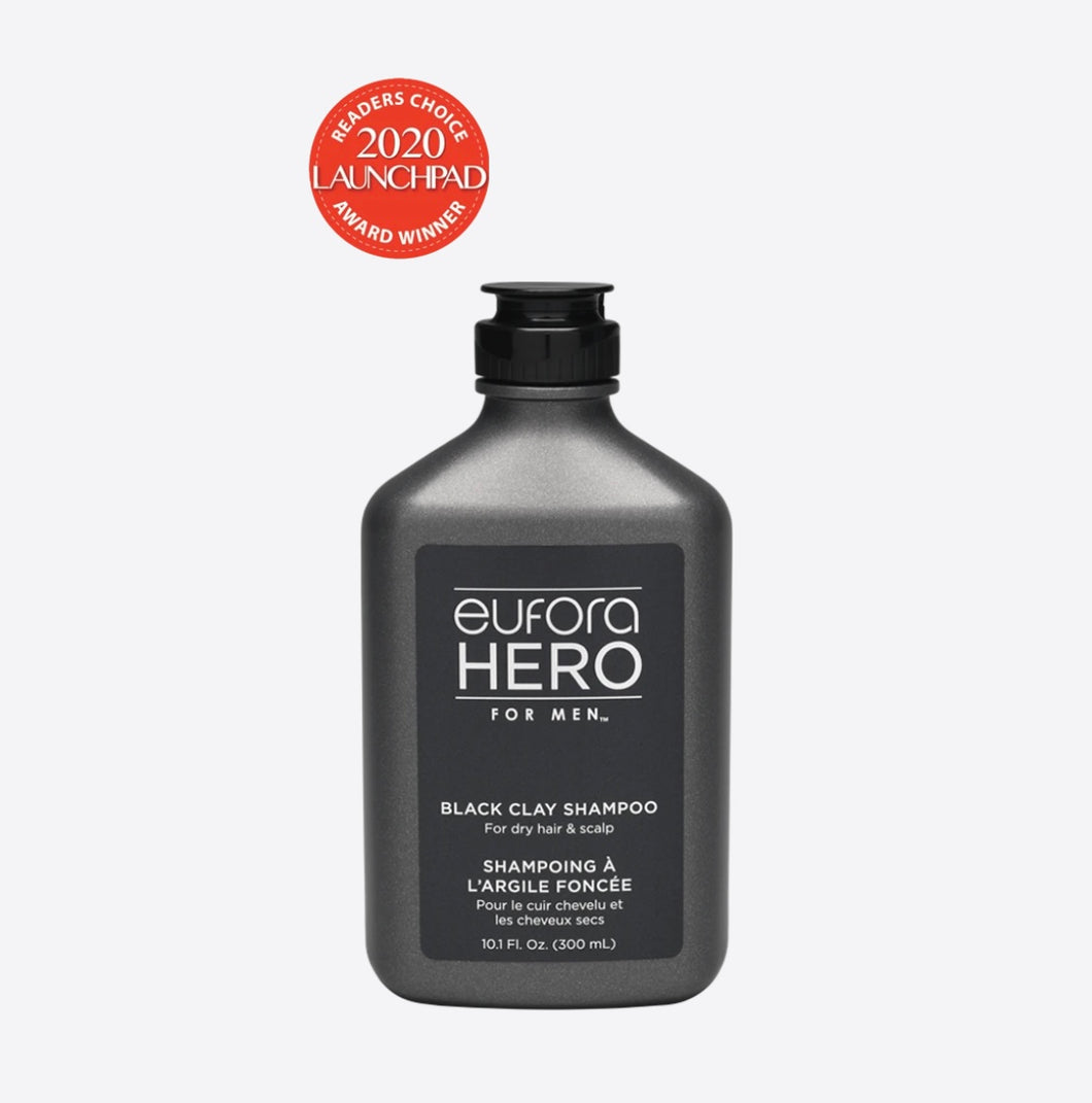 Eufora Hero Black Clay Shampoo. Optimal cleansing solution for dry, flaky hair and scalp. We know you don't love those pesky flakes adorning your shirts.   Kaolin Black Clay provides an elevated concentration of Mineral Salts to soothe irritation, itching, and flaking. Sounds good right? 