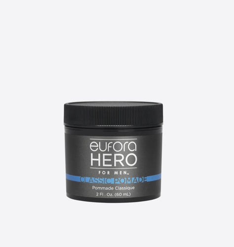 Eufora Hero Classic Pomade. Hey You,  are you looking for a light hold pomade that creates great movement to help you style your hair to look your best?   This pomade delivers light, moldable hold with high shine. Lightweight, water-soluble formula makes it easy to wash from hands and hair and will not clog follicles.